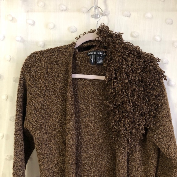 Duster Brown Knit Wool Removable Collar Detailing - Picture 1 of 15
